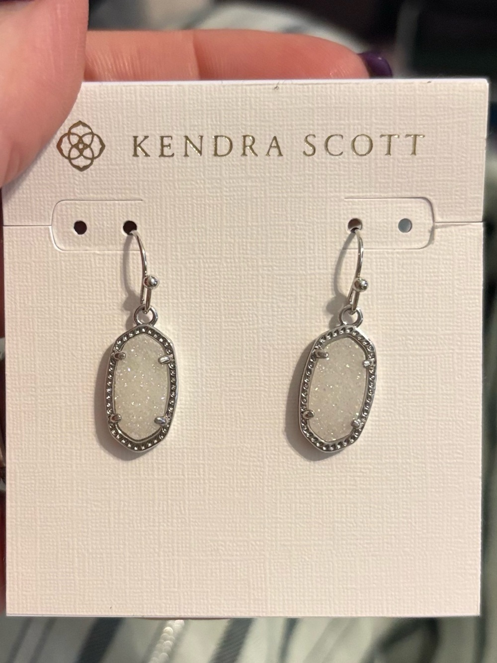 Kendra Scott Elle Sparkle Drop Earrings in Cream and Silver